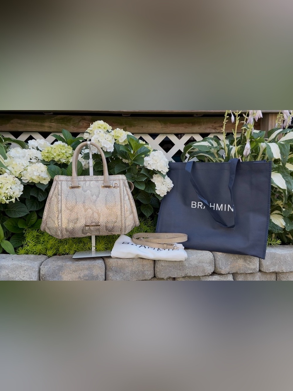 Brahmin Authentic Arden Blissful Gold Satchel Snake Crossbody Limited Edition - Picture 3 of 7